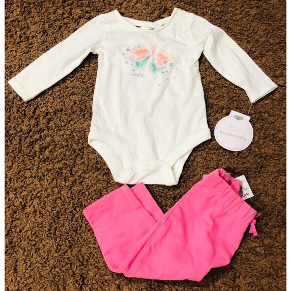 Koala Baby Girls 3-6 Months Superfly Outfit White Pink 2‎ Piece Pants Set NWT - Picture 1 of 7